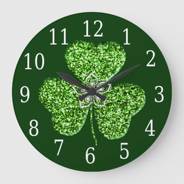 Redondo Grande Shamrock Y Reloj De Flores purpurinas (Anverso)