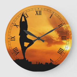 Redondo Grande Silhouette de yoga - Reloj Personalizado