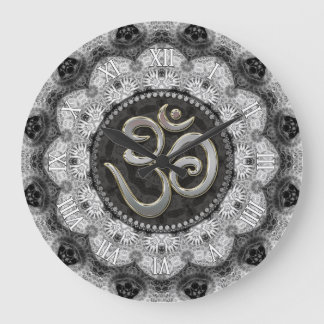 Redondo Grande Simbolismo OM Yoga Lace Blanco Negro Reloj Mandala