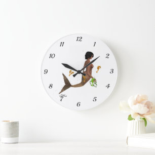 Redondo Grande Sirena Cuidada Con Reloj De Muro De Higos Marinos