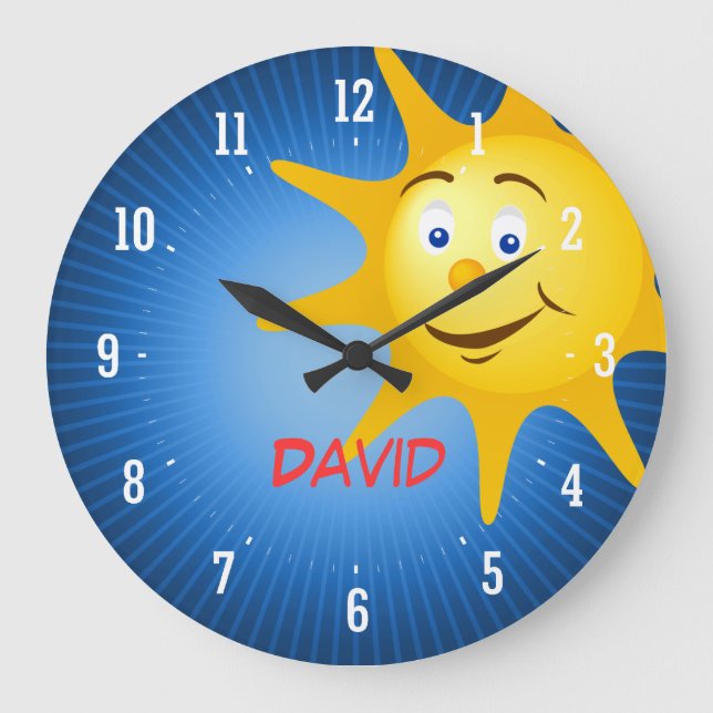 Redondo Grande Sol sonriente | Reloj decorativo (Anverso)