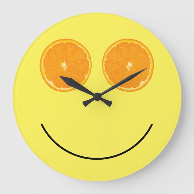 Redondo Grande Sonrisa divertida cara Naranja Slice Kitchen Reloj (Anverso)