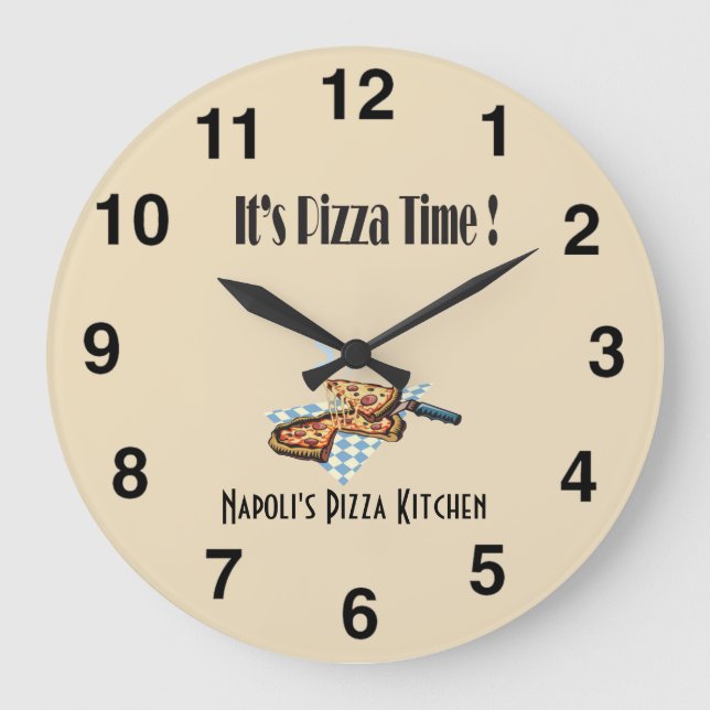 Redondo Grande Su Hora De Pizza - Reloj De Palo Pizza (Anverso)