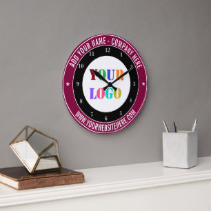 Redondo Grande Sube el logotipo de tu empresa Reloj con texto de