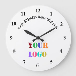 Redondo Grande Sube el logotipo de tu empresa Reloj con texto de 