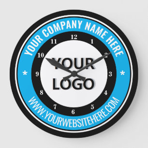 Redondo Grande Sube el logotipo de tu empresa Reloj con texto de