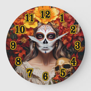 Redondo Grande Sugar Skull Lady Gran Reloj