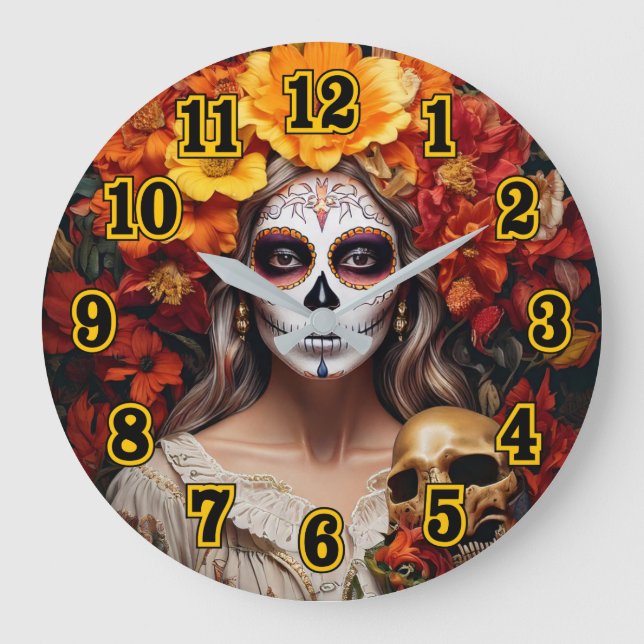 Redondo Grande Sugar Skull Lady Gran Reloj (Anverso)