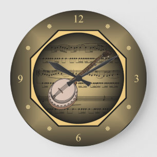 Redondo Grande Tagón de reloj ~ Banjo ~ Música de hoja ~ Única ~