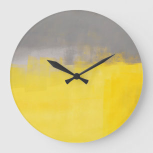 Redondo Grande "" Un reloj gris y amarillo abstracto simple del