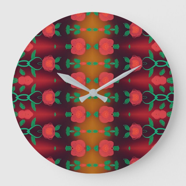 Redondo Grande Un Reloj Rojo Diseñado Con Flores Y Negro (Anverso)