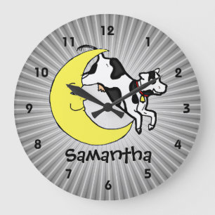 Redondo Grande Vaca salta sobre el reloj de niños personalizado d