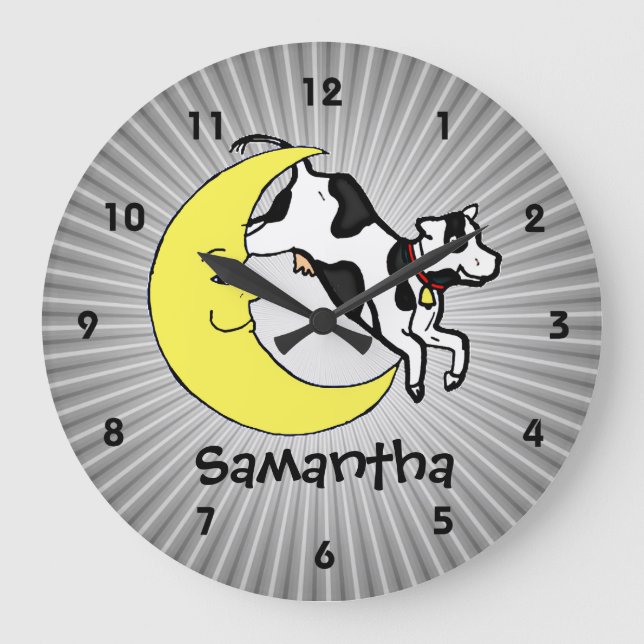 Redondo Grande Vaca salta sobre el reloj de niños personalizado d (Anverso)
