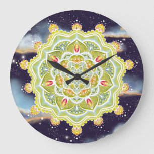 Redondo Grande Vibrante mandala de verano oscuro reloj nocturno