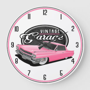 Redondo Grande Vintage Pink Car Garaje Gran Reloj