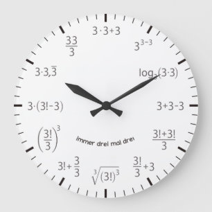 Redondo Grande Wanduhr matemáticas reloj 3 x 3 Tres pintas Tres