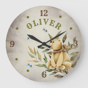 Redondo Grande Woodland Teddy Bear Boy Nursery Gran Reloj