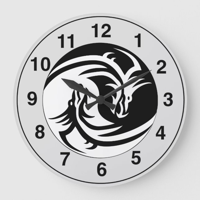 Redondo Grande Yin Yang Dragons Tribal Tattoo diseña el reloj de  (Anverso)