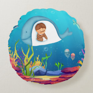 Redondo Jonah y el Cojín decorativo de los niños ballenas
