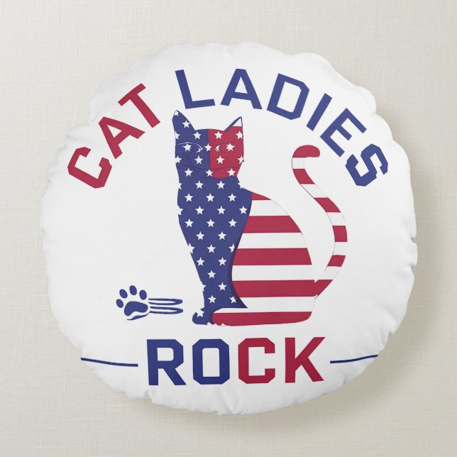 Redondo ¡KAMALA HARRIS CAT LADIES ROCK! Cojín (Anverso)
