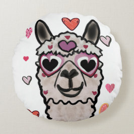 Redondo Llama Love Hearts Valentine Cojín decorativo