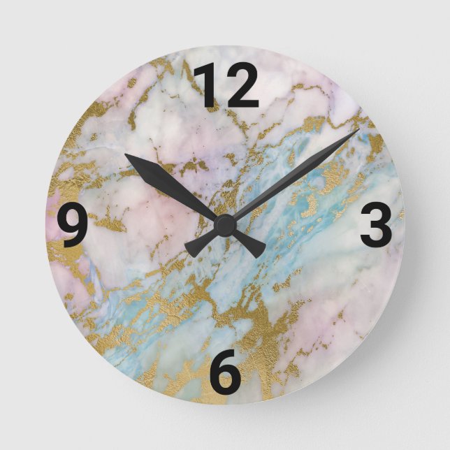 Redondo Mediano Abstract Marble Inspira Pink Blue WALL RELOJ (Anverso)