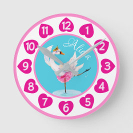 Redondo Mediano Ballet de cisne acuarela reloj de corazones blanqu
