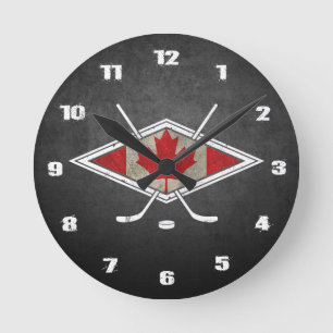 Redondo Mediano Bandera del logo de hockey canadiense reloj redond