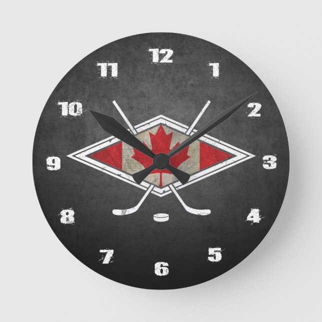 Redondo Mediano Bandera del logo de hockey canadiense reloj redond (Anverso)