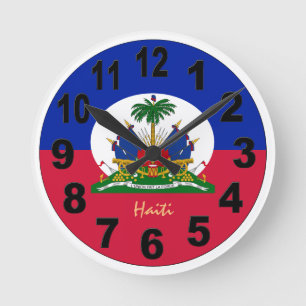 Redondo Mediano Bandera haitiana y reloj de Haití, grandes números