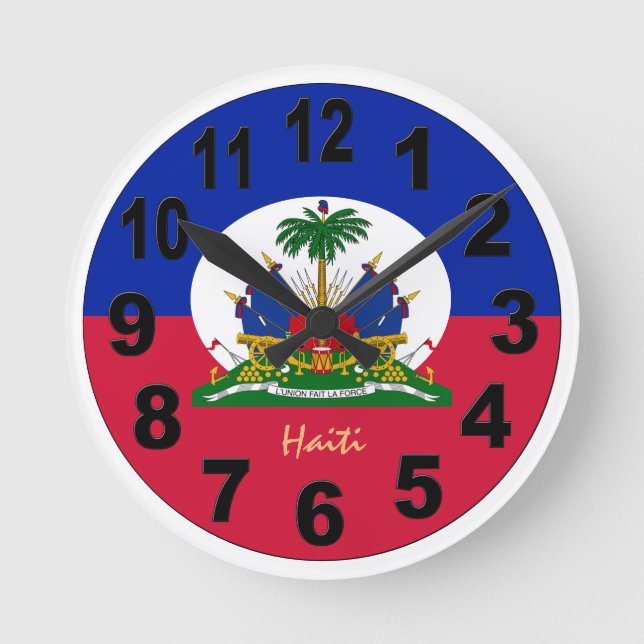 Redondo Mediano Bandera haitiana y reloj de Haití, grandes números (Anverso)