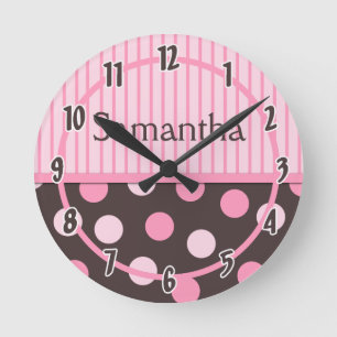 Redondo Mediano Bebé Rosa Moderno Mod Polka Dot Reloj Personalizad