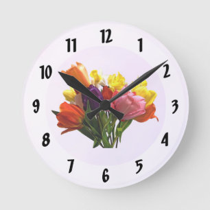 Redondo Mediano Bouquet de primavera con tulipanes y reloj de pare