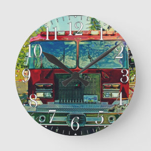 Redondo Mediano Camión de bomberos y rescate bomberos reloj de par