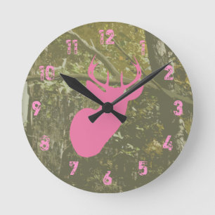 Redondo Mediano Camo y reloj rosado de los ciervos