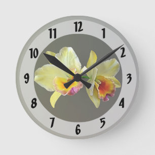 Redondo Mediano Cattleya amarillo pálido Orquídeas Cuadrado reloj 