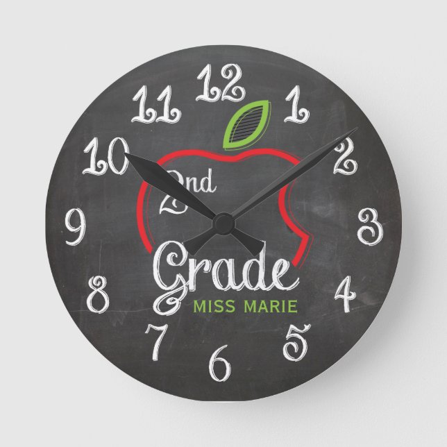Redondo Mediano Chalk 2º grado | Reloj personalizado (Anverso)
