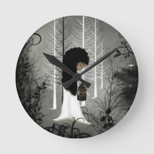 Redondo Mediano Chica blanco y negro del arbolado del reloj de