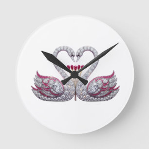 Redondo Mediano Cisnes de corazón de diamante 3D de lujo - Reloj d