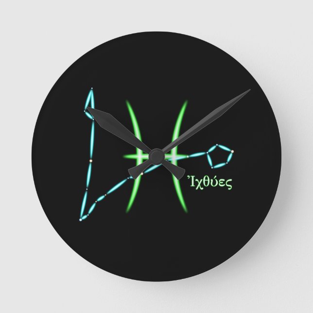 Redondo Mediano Constelación Zodiac Pisces Reloj (Anverso)