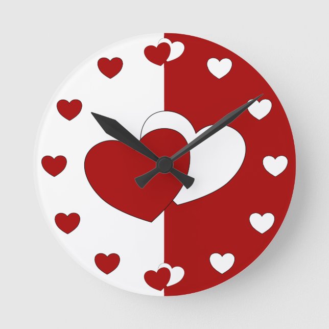 Redondo Mediano Corazones De Amor Alrededor Del Reloj - Reloj Rojo (Anverso)