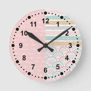 Redondo Mediano Corazones de trazo lindo Lluvia Pastel - Reloj de
