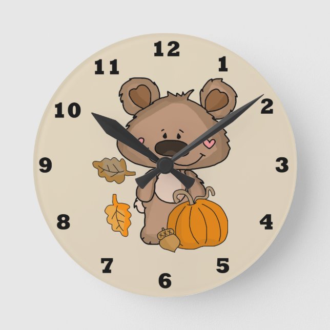Redondo Mediano Cute Boppy Bear Otoño Reloj Otoño (Anverso)