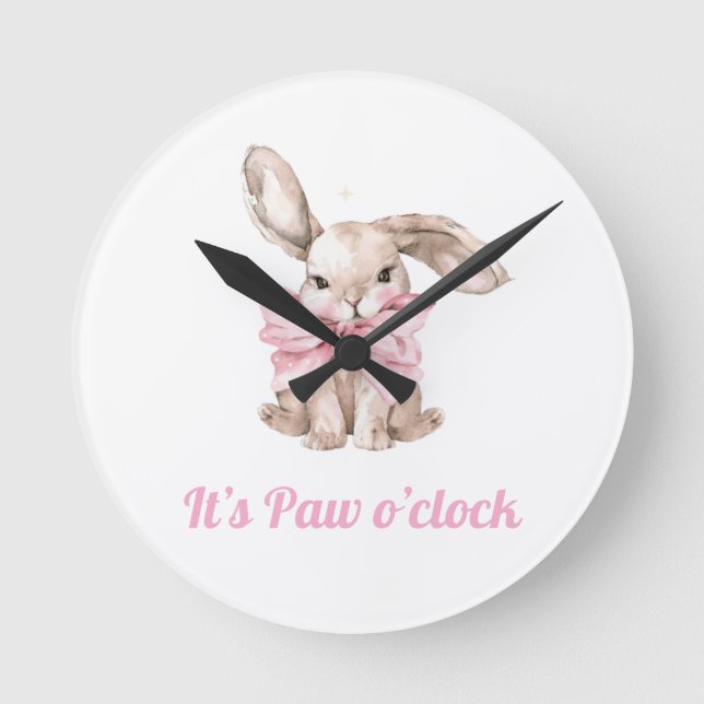 Redondo Mediano Cute Bunny reloj "It's Paw O'clock" (Anverso)