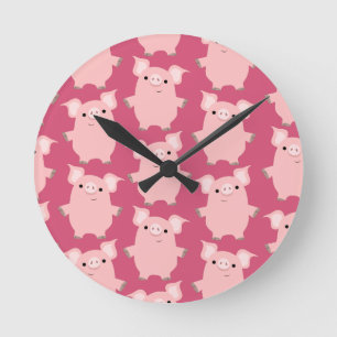 Redondo Mediano Cuto inquisitivo Personalizado Cerdos Muro Reloj