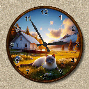 Redondo Mediano Diseño de reloj de cabaña de montaña de personaliz