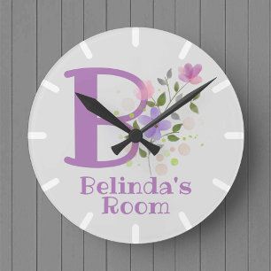 Redondo Mediano Diseño de reloj de dormitorio infantil con nombre 