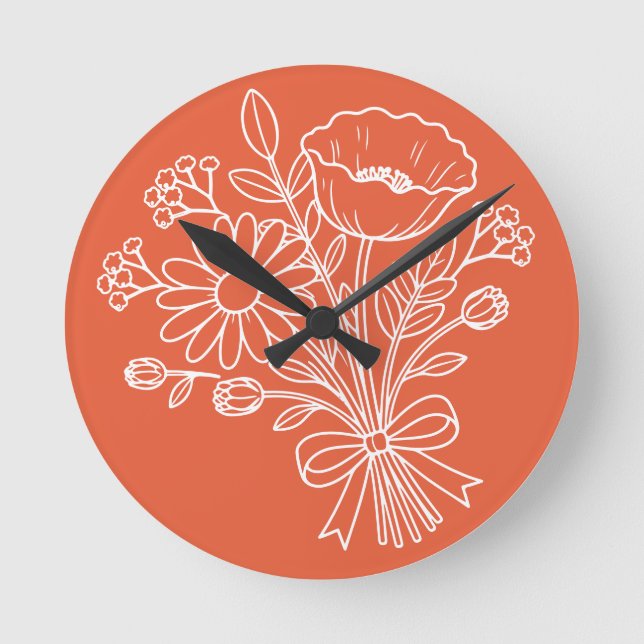 Redondo Mediano Diseño de reloj de flores florales (Anverso)