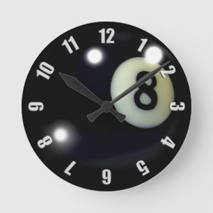 Redondo Mediano Diseño negro del reloj del juego 8-Ball