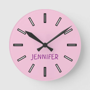 Redondo Mediano Diversión, llano, reloj rosado simple + Nombre